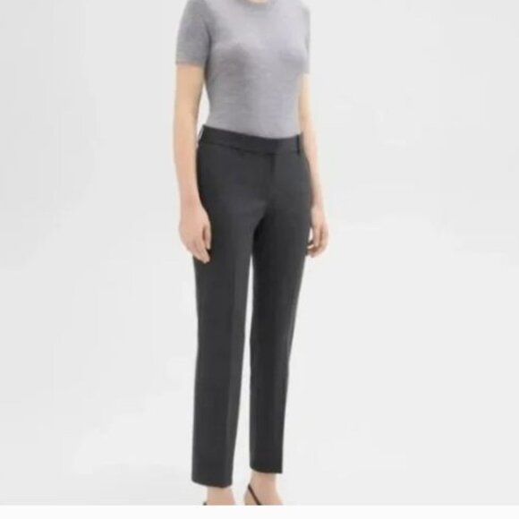 Theory Testra 2B Charcoal Grey Stretch Wool Mid Rise Trouser Pant Sz 4 - Picture 2 of 9